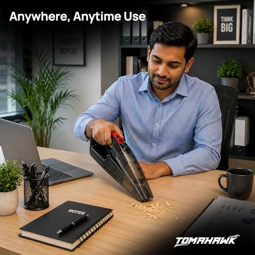 Image of Tomahawk TCV-126 Cordless Handheld Vacuum Cleaner, 120W 7.4V Rechargeable Car Vacuum, 5000KPA Suction, Wet & Dry Portable Vacuum for Home & Car, 0.35L Dust Cup, HEPA Filter, Lightweight for Pet Hair