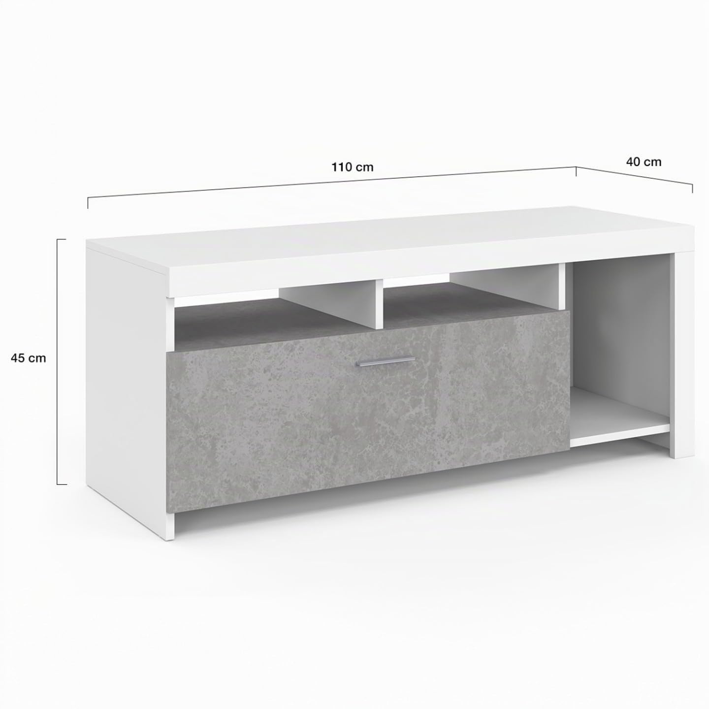 IDMarket - Mueble TV MALO blanco 110 cm y armario de hormigón