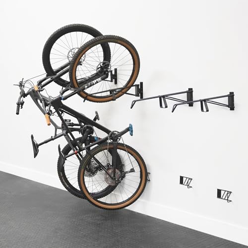 StoreYourBoard SwivelStow Bike Rack Garage Storage Rack 4 Pack - 4 Mountain Bike Bike Wall Mounts - Heavy Duty Bike Hanger - No-Lift Bike Rack Garage Storage Rack - Holds 70 lb Capacity