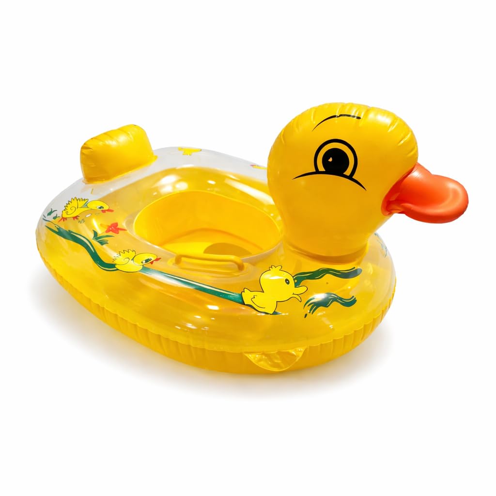 Baby Duck Inflatable Swim Ring with Seat & Backrest | Toddler Pool Float for Babies 6–24 Months | Safe PVC, Stable Base, Bright Yellow Baby Swimming Float