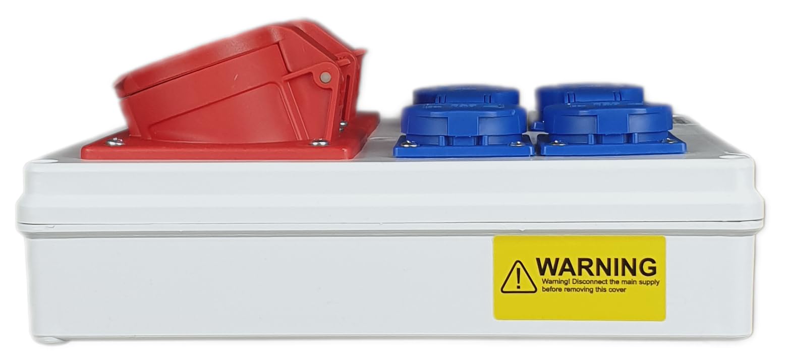 RoadEu - Distributore di corrente di costruzione – 2 x CEE 16A con 4x Schuko 230V – Quadro Elettrico IP44. Perfetto per il garage, il capanno, il giardino o la fabbrica.