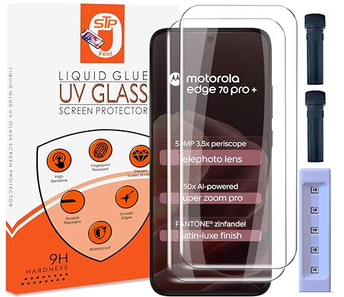 Image of STP FEEL Advanced UV Tempered Glass Screen Protector Guard Compatible For Motorola Edge 70 Pro Plus 5G (6.78 Inch, Pack of 2) Full Adhesive UV Curved Case Friendly HD+ Clarity