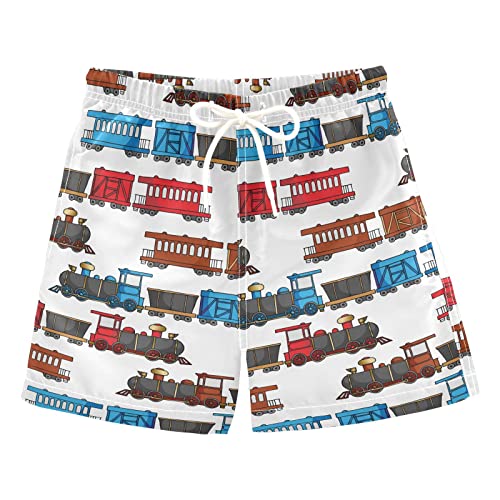 Selerdon Cartoon Trains Boys Swim Trunks Toddler Boy Swim Board Shorts Swimwear Kids Beach Swimsuit Bathing Suits Multi