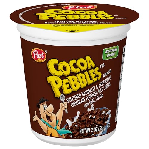 Image of Cocoa PEBBLES Chocolate Breakfast Cereal, Gluten Free, 2 oz Cup, 12 pack | Sweetened Puffed Rice With Crunchy Texture And Chocolatey Flavor, Delivering A Flavorful Bite In Every Spoonful