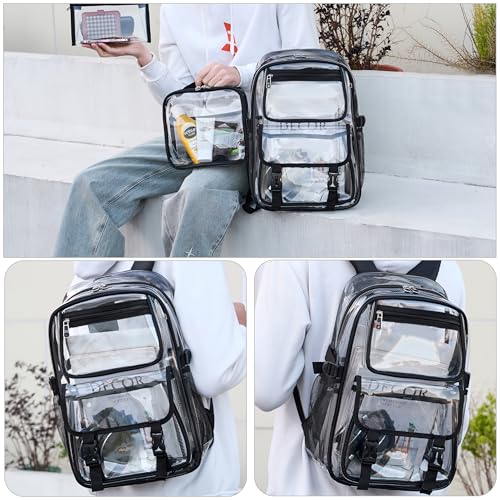 Large Clear Backpack For Women Men Girls 16 inch Laptop School Bookbag Heavy Duty PVC Transparent Backpacks for College Work Travel See Through Back Pack for Sport Events Stadium, Black2