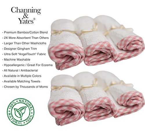 Image of Channing & Yates Premium Boutique Hooded Baby Towels and Washcloth Set - Organic Viscose Made from Bamboo Baby Towel with Hood (Pink Set)