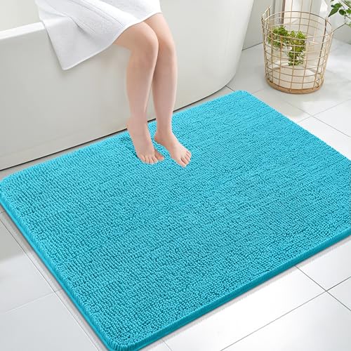Image of OLANLY Large Bathroom Rugs 40x32, Extra Soft Absorbent Chenille Bath Rugs, Rubber Backing Quick Dry, Machine Washable Bath Mats for Bathroom Floor, Tub and Shower, Home Decor Accessories, Aqua Sky