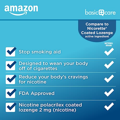 Image of Amazon Basic Care Coated Ice Mint Nicotine Polacrilex Lozenges, 2 mg, Stop Smoking Aid, 120 Count