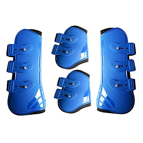 WOOPOWER Horse Leg Boots Adjustable Front Hind Horse Leg Protection Wraps PU Shell Horse Leg Protective Guards Protective Gear for Horse Jumping, Riding and Eventing (Blue, L)