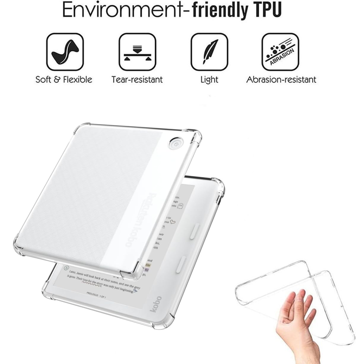 Custodia Silicone Per Kobo Libra Colour 7 Pollici - Cover Antishock Trasparente + 2 Vetri Temperati