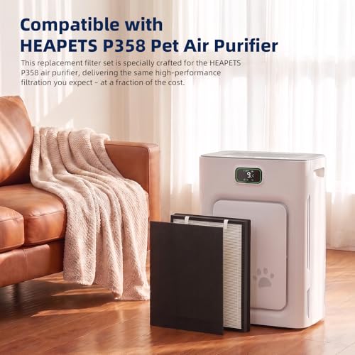 Image of 2 Set P358 Replacement Filter for HEAPETS P358 Pet Air Purifier, 3-in-1 P358 Air Purifier Filter Includes 12 Pre-Filters and 4 Composite Filter, Compare Part #PJ358-2LX6JDM