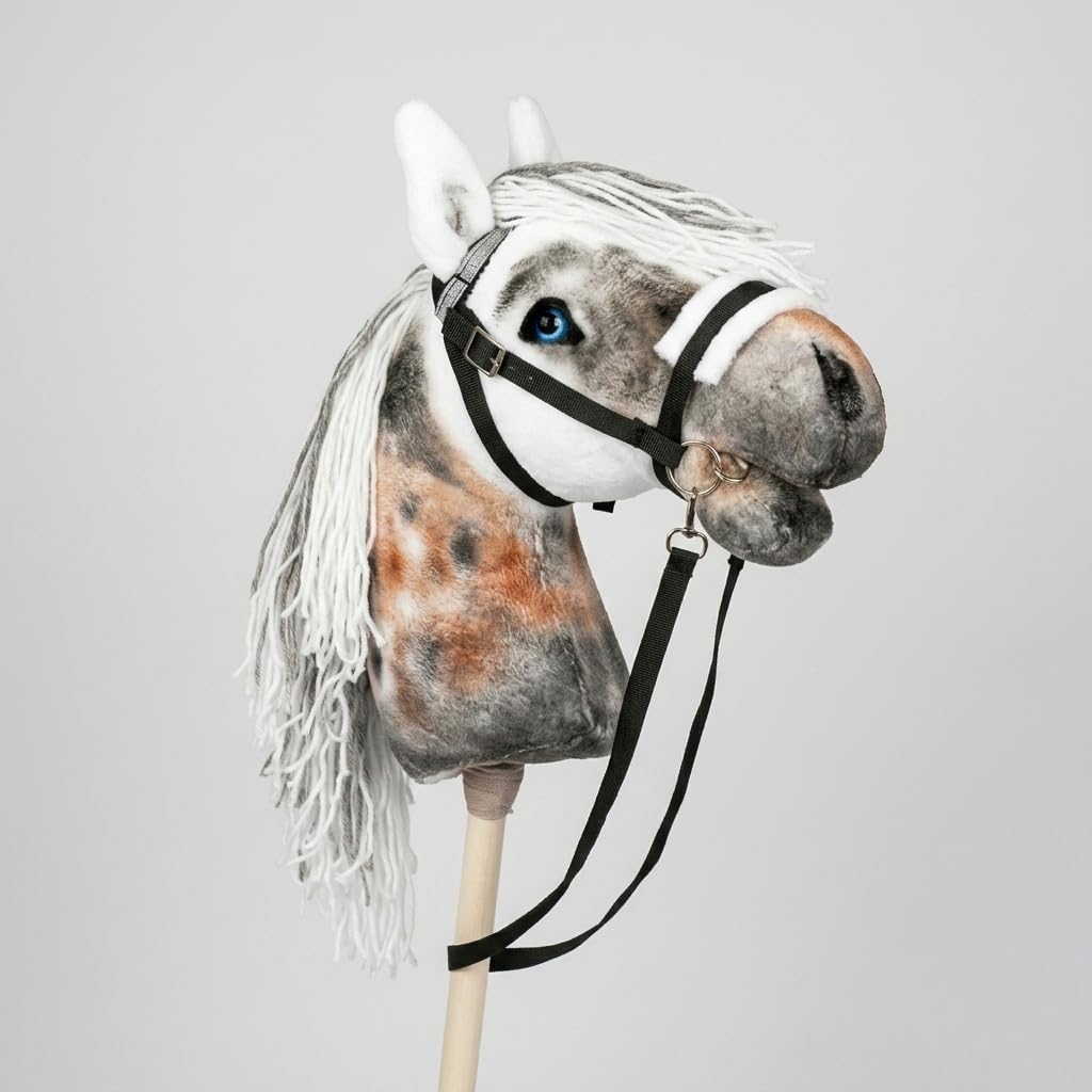 Hobby Horse Steckenpferd A3 Pferd Appaloosa mid Abnehmbare Trense, realistischen blauen Augen.