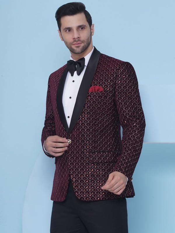 Image of FAVOROSKI Wedding Sequence Blazer Suit for Men | Embroidered Velvet Blazer | Relaxed Fit Blazer for Men Wedding Party | Ethnic Wear Blazer for Men | Blazer Suit for Men | Festive Blazers for Men