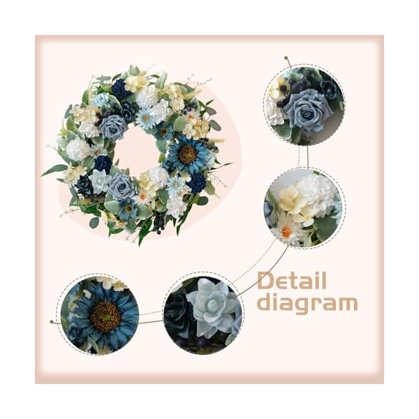   22-Spring-Flower-Wreath-for-Front-Door-Summer-Wreaths-with-Sunflowers-Roses-Gardenias-Artificial-Floral-Green-Foliage-Wreath-for-Wall-Window-Farmhouse-Party-Holiday-Home-DecorWhite-Blue