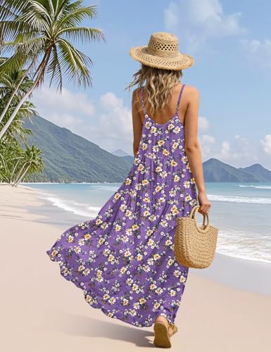Image of YESNO Summer Bohemian Floral Dresses for Women Spaghetti Straps Maxi Dress Casual Flowy Dresses with Pockets ES0