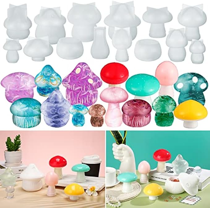14 Pieces Jar Resin Mold Mushroom Jar Silicone Mold Jewelry Holder Container Epoxy Resin Mold With Lid Resin Casting Mold Jewelry Box Mold Candle Holder Mold For DIY Craft Home Table Decoration