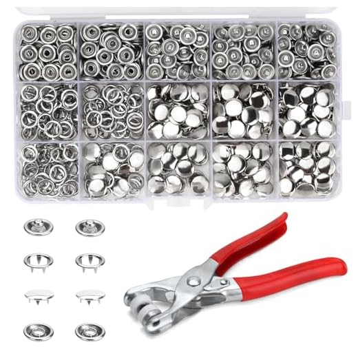 MirraSwit 200 Sets Botones de Presion con Alicate, 9.5mm Corchetes de Presion Metalicos, Snaps Metalicos, Kit de Botones a Presion para Costura de Ropa, Cuero, Tela, Cinturones, Manualidades DIY