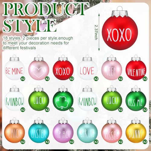 VIHOSE Valentines Day Decor Tree Decorations Set, 36 Pcs Holiday Ornaments for Valentine\'s Day St Patrick\'s Easter Tree Plastic Ball Easter Egg for Hanging Baubles Home Wedding Gifts Table Decor - Thumbnail 3