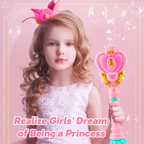 Tlkiaa Bubble Wand for Kids, Princess Toys Heart Bubble Machine Blower Maker Outdoor Toy with Light, Party Birthday Gifts Easter Basket Stuffers for 1 2 3 4 5 6 7 8 Year Old Toddlers Little Girls Pink - Thumbnail 6