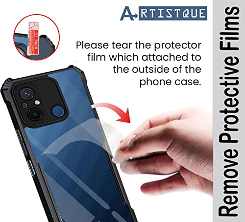 Image of A rtistque Clear Hard Transparent Acrylic Armor Anti-Drop Shockproof TPU Edge Back Cover Case for Mi Redmi 12C / Poco C55 - Black