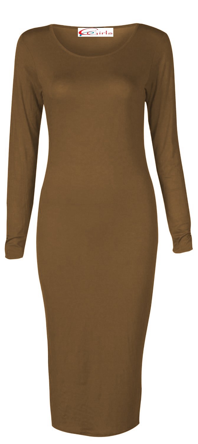 Crazy Girls Girls Mocha Crazy Womens Plain Long Sleeve Scoop Neck Stretch Bodycon Maxi Midi Dress (Xxl-Uk20-22, )