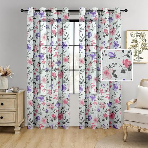 Cortina Linen Polyester Printed Curtains Set of 2, Curtain for Doo...