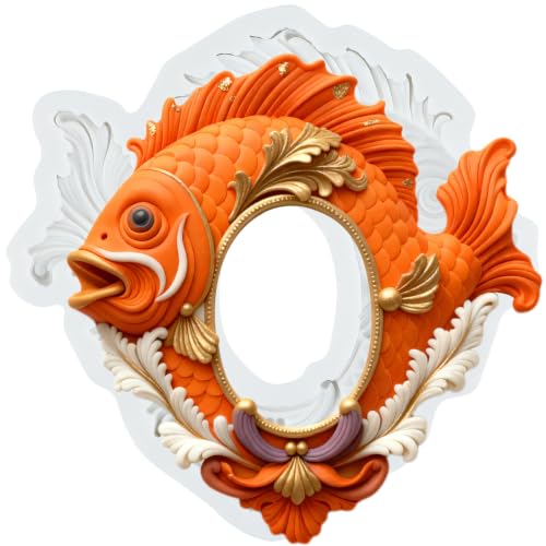 YANQINMS Baroque Fondant Molds Koi Fish Photo Frame Silicone Mold