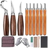 Wood Carving Tools Set, Wood Carving Hand Tools Kit with Hook Carving Knife Whittling Knife Detail Wood Carving Knife and 6pcs SK2 Carbon Steel Wood Carving Knives for Spoon, Bowl & General Woodwork