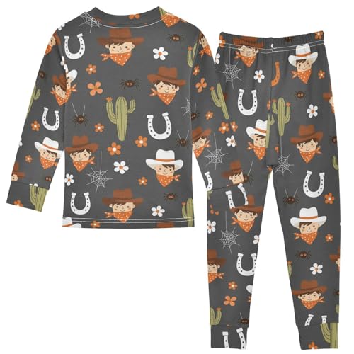 Pajama Sets Long Sleeve Cowboy Theme Pattern Prints Soft Comfy Sleepwear 2 Piece PJS 3-8T3