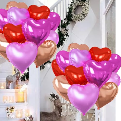 Image of Rose Gold & Red Heart Balloons，18 Inch Purple Foil Love Heart Shaped Balloons for Bridal Wedding Engagement Party Anniversary Birthday Baby Shower Valentines Decorations 12Pcs