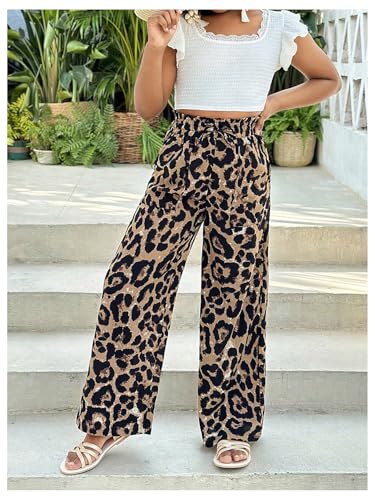 Floerns Girl's Cheetah Elastic Waist Pants Straight Leg Leopard Streetwear Trousers4