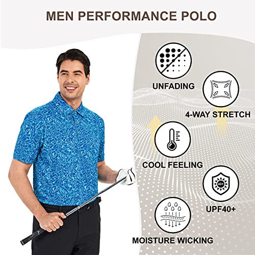 Damipow Premium Golf Shirts For Men Dry Fit Performance Polo Short Sleeve Collared Shirt,Blue,L #TOP3
