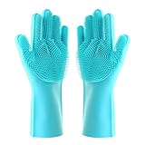 Magic Silicone Gloves with Wash Scrubber, Chialstar Reusable Brush Silicone Dish Scrubber Heat Resistant Gloves Kitchen Tool for Cleaning, Dish Washing, Household, Washing the Car,Pet Hair Care(1Pair)