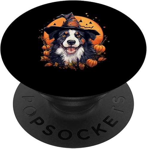 Border Collie Halloween Witch Pumpkin Dog Lover PopSockets Swappable PopGrip