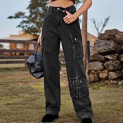 Relaxed Fit Women's Cargo Pants Y2K Teen Girls High Waist Parachute Pants Wide Leg Baggy Pants Elastic Jeans Trousers2