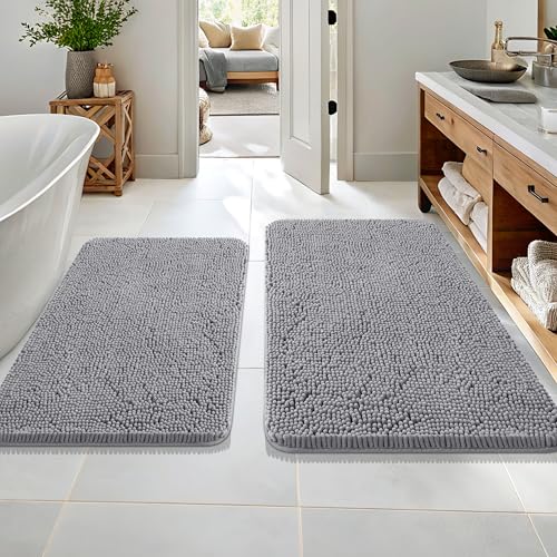 Image of OLANLY Bathroom Rugs Sets 2 Piece, Soft Absorbent Chenille Bath Mats Area Rug Set, Non-Slip, Quick Dry, Machine Washable Bath Mats for Bathroom, Home Decor Accessories (36 inchx24 inch+30 inchx20 inch, Grey)