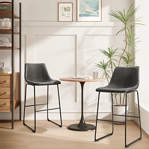 Image of Homall Bar Stools Set of 2 Counter Height Stools Dining Chair Pu Leather Metal Bar Stool Modern Chair for Home, Kitchen, Dining Room