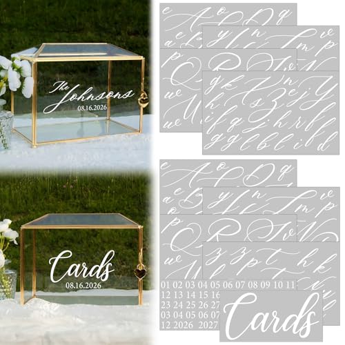 Poola Voidra 10 Sheets Wedding Card Box Name Date Transfer Decal Custom Waterproof Vinyl Lettering Alphabet Stickers Personalized Name Decals for Wedding Card Box