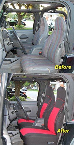 Gearflag Neoprene Seat Cover Custom Fits Wrangler Tj 1997-2002 Full Set (Front + Rear Seats) (Red/Black) #TOP4
