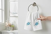 Vista 5 de Serafina Home Toallas de baño para dedos con tortugas: toallas de verano náuticas suaves y absorbentes para invitados con decoración de tortuga azul