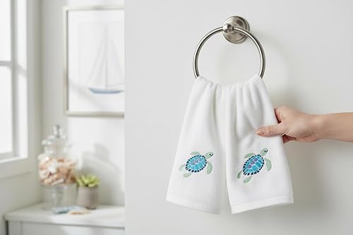 Miniatura 5 de Serafina Home Toallas de baño para dedos con tortugas: toallas de verano náuticas suaves y absorbentes para invitados con decoración de tortuga azul
