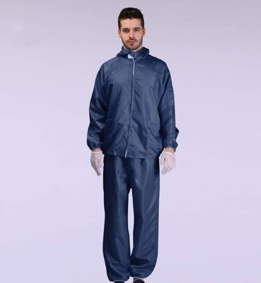 Sunday 7 ESD Anti-static Lab Coat Science Jacket Men/Women Full-sleeve Non-disposable Workwear Dustproof Waterproof Suit Hooded Split Work Industrial Uniform (4XL, Dark Blue)