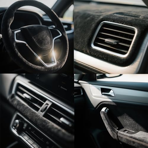 Image of Y.A. LOTUS Self-Adhesive Suede Decorative Film for Car, Black Microfiber Fabric Suede Fabric Wrap 17in x 70in(43.2x178cm Stretch Film Fabric Perfect for car Interior Decorate