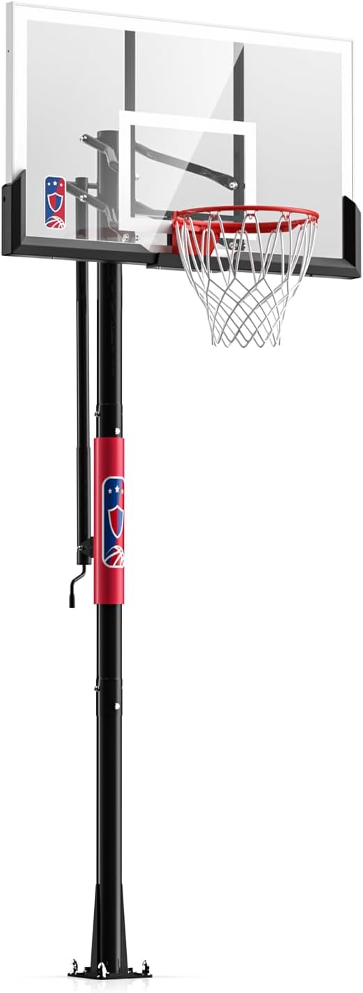 GX9 In-Ground Basketball Hoops 10ft Adjustable with Crank, Outdoor Inground Basketball Goal System with 45-54 Inch Shatterproof Backboard