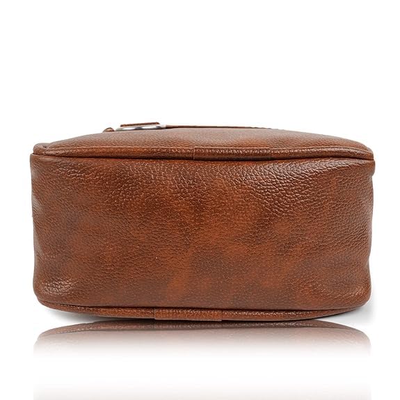 Image of Leather Mens Sling Bag Small Size for Travel, Crossbody Shoulder Bag for Men, Compact Chest Bag with Adjustable Strap, Stylish Mini Side Bag for Daily Use, Office & Outdoor (Royal Brown, Medium)
