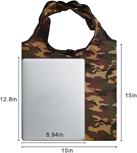 Miniatura 6 de Aricsen Paquete de 10 bolsas de compras reutilizables de camuflaje de 15 x 4.5 x 15 pulgadas con asas a granel, plegables extragrandes resistentes