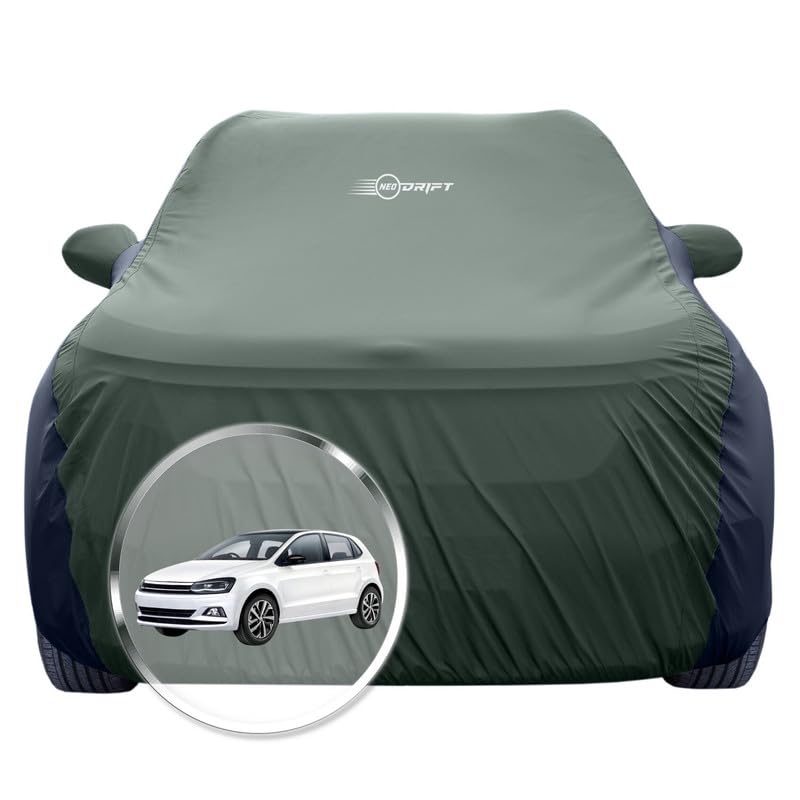 Image of NEODRIFT 'SuperTech' Car Cover for Volkswagen Polo GT (100% Water-Resistant, All Weather Protection, Tailored Fit, Multi-Layered & Breathable Fabric) (Colour: L.Green+Black)
