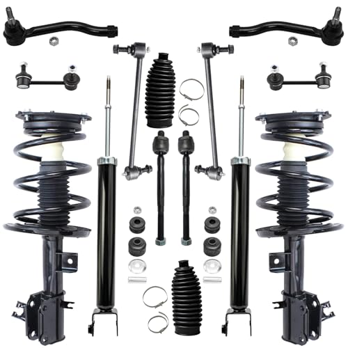 Image of Detroit Axle - 14pc Front Suspension Kit for 2009-2014 Nissan Maxima, Struts w /Coil Spring Tie Rods Boots Rear Shock Absorbers Front Rear Sway Bars 2010 2011 2012 2013 Replacement
