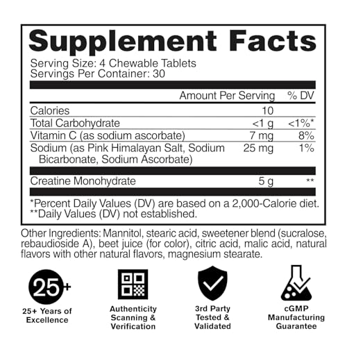 Image of GAT SPORT Creatine Chews, Zero Sugar, 5g Pure Creatine Monohydrate, 3rd Party Tested, Brain Health, Muscle, Strength, Anti-oxidant Support, for Men & Women, 30 Servings (Fruit Punch)