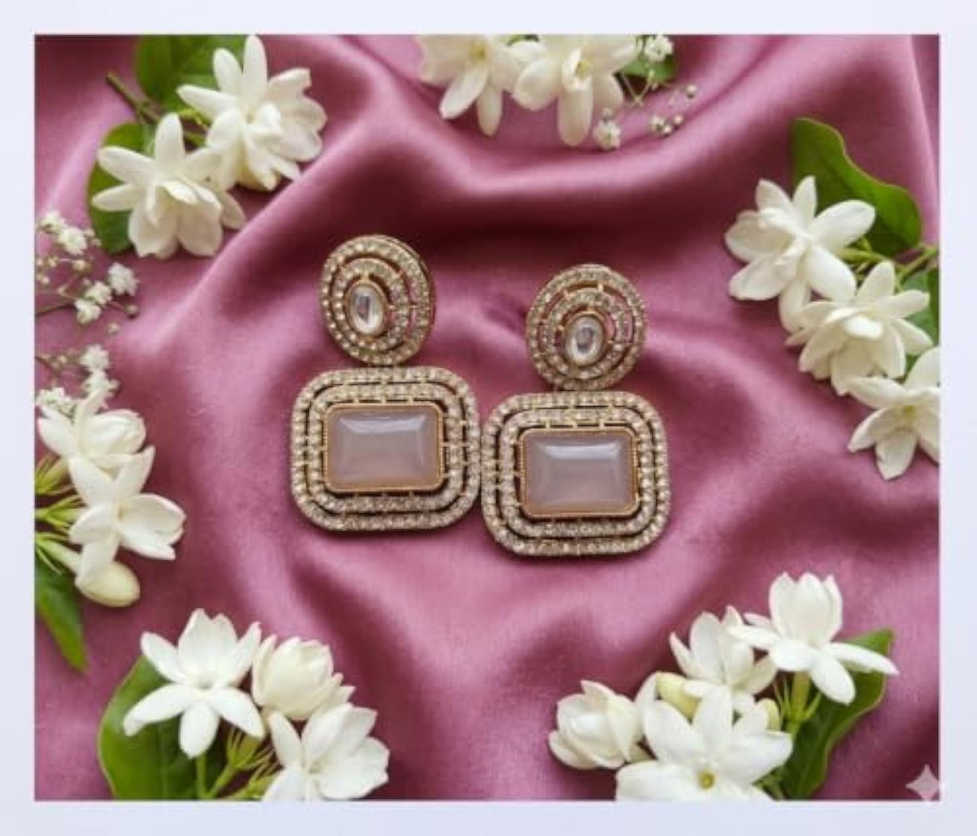Women's Polki Statement Earrings with Mint Green Stone